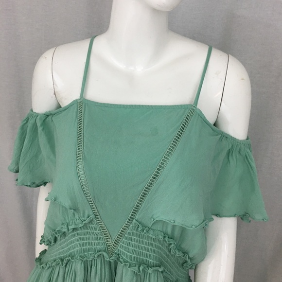SOLD XL Anthro Maeve Green Elisa Ruffle Mini Dress - Picture 4 of 8